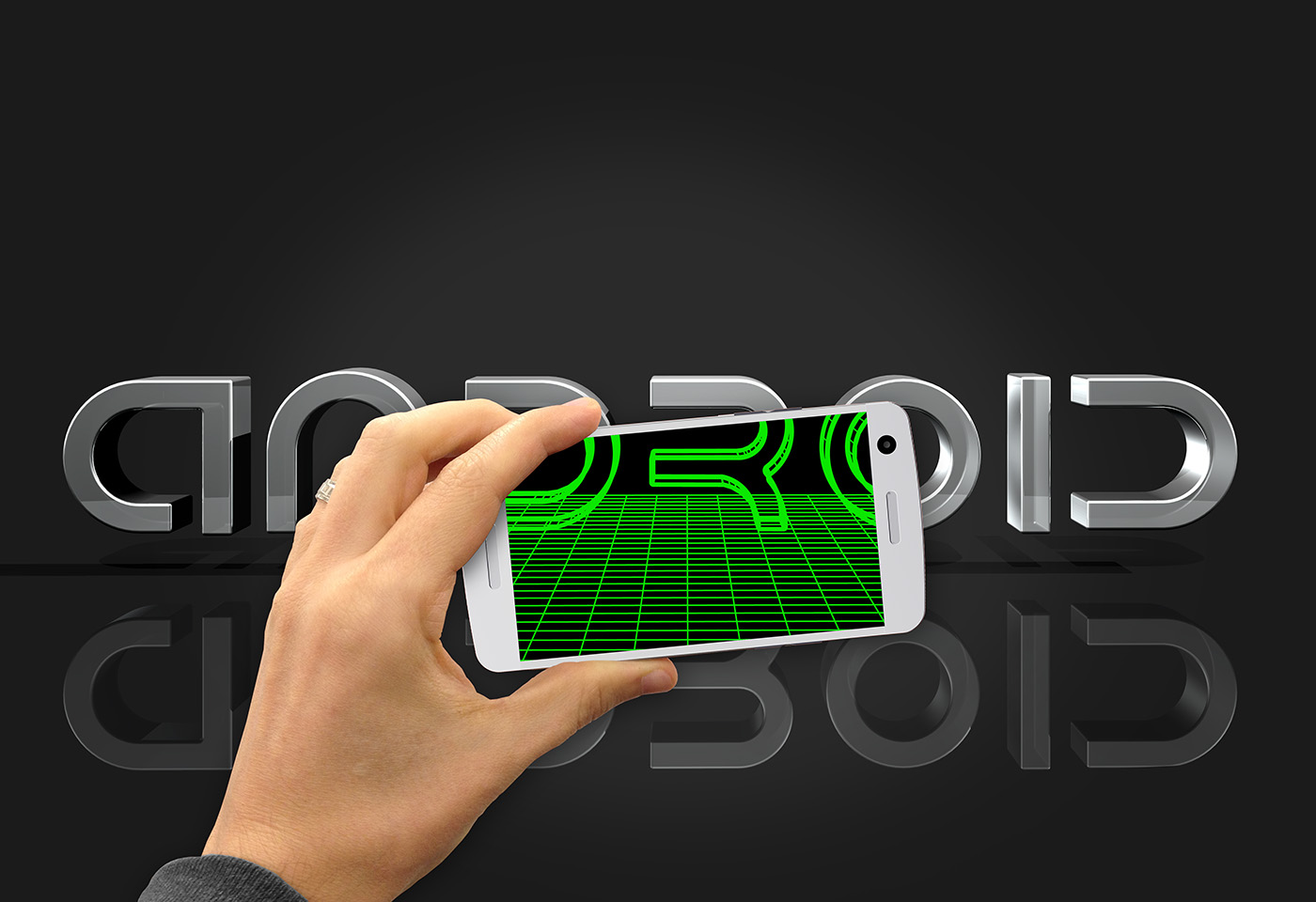 hand and phone with android logo