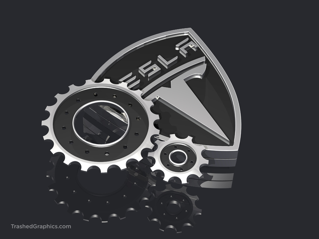 tesla logo and gears