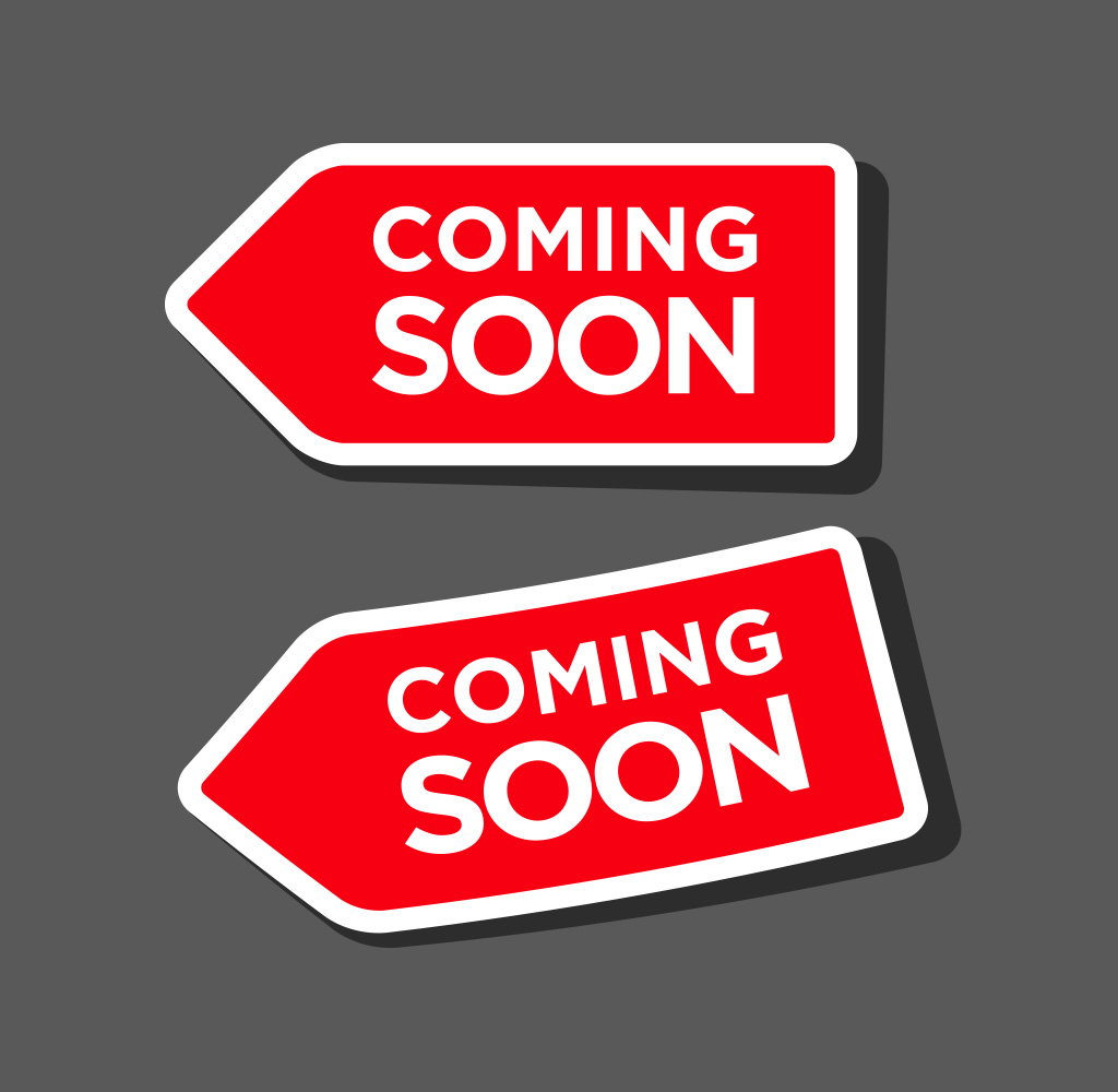 Red and white Coming Soon pointer illustrations