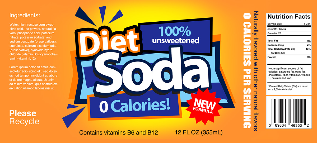 Two colorful generic soda can labels TrashedGraphics