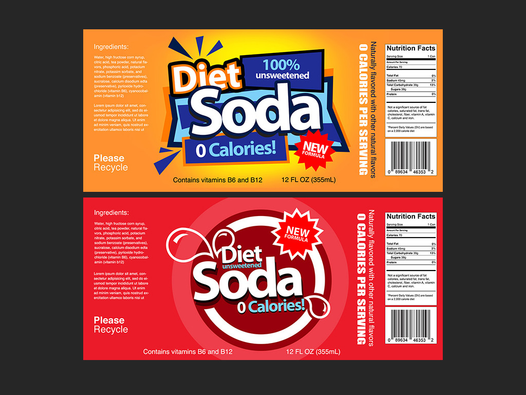 Two Colorful Generic Soda Can Labels Trashedgraphics