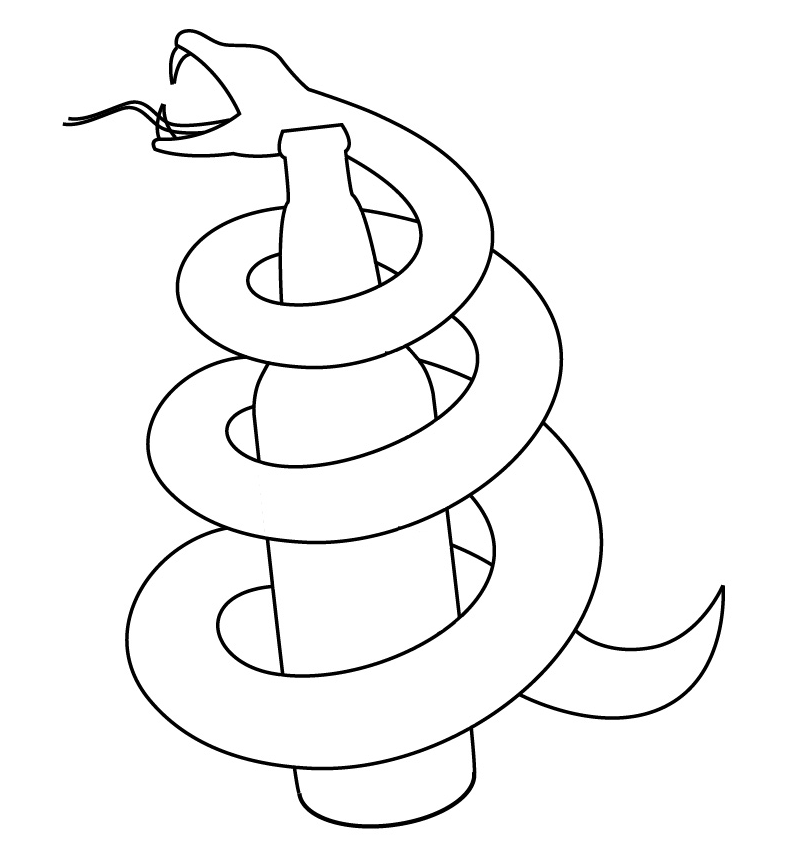 snake and bottle line drawing