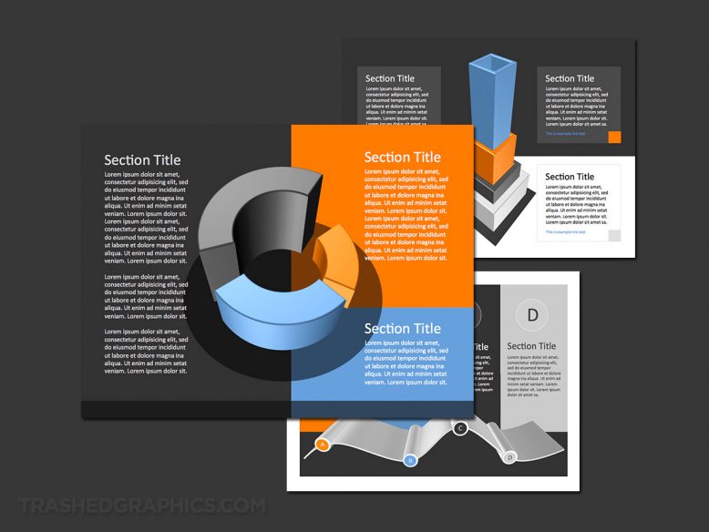 blue and orange editable 3d charts powerpoint