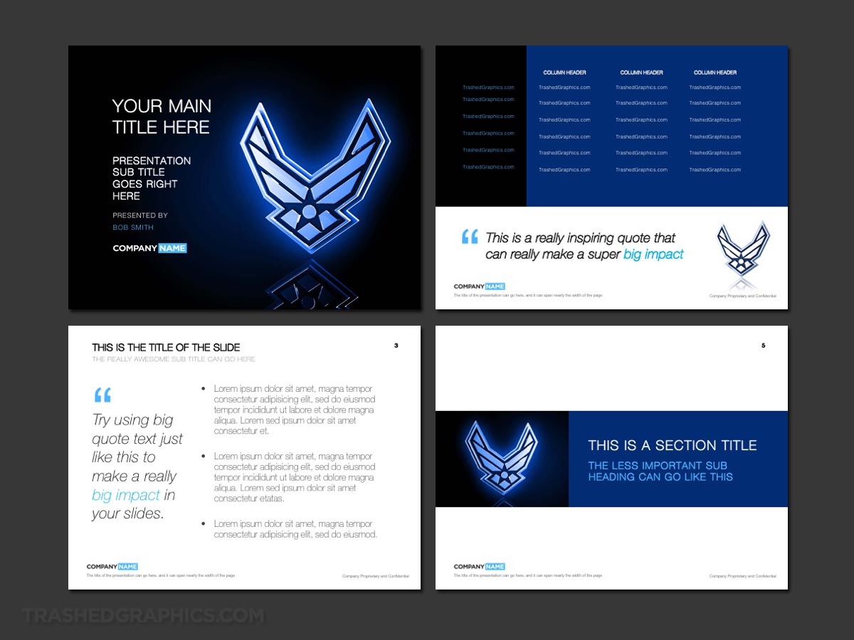 Blue four page Air Force PowerPoint template