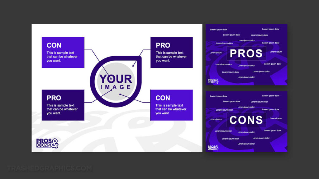 Pros and Cons PowerPoint template Preview showing the next 3 slides